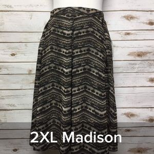 NEW•2XL•Neutral Black/Tan Midi Skirt w Pockets•NWT